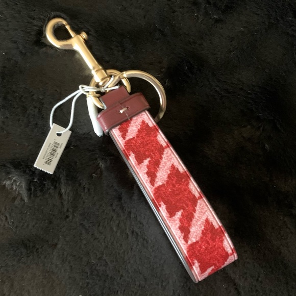 NEW! COACH Houndstooth Loop Bag Charm Key Ring w/ Trigger Snap, Pink/Red, NWT! - Picture 4 of 10